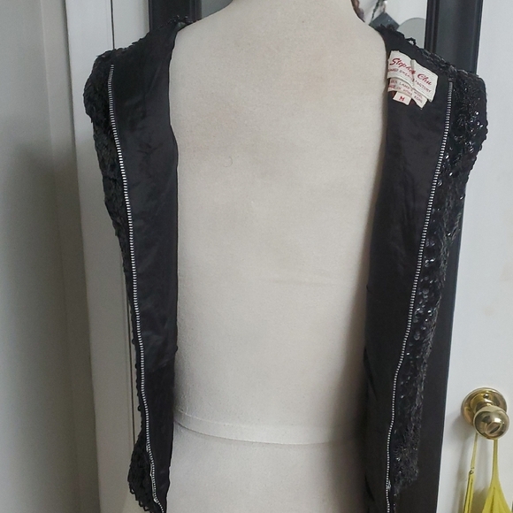 Stephen Chu Beaded Sweater Factory 100% Lamb's Wool Black Beaded Sleeveless Top - Picture 9 of 9